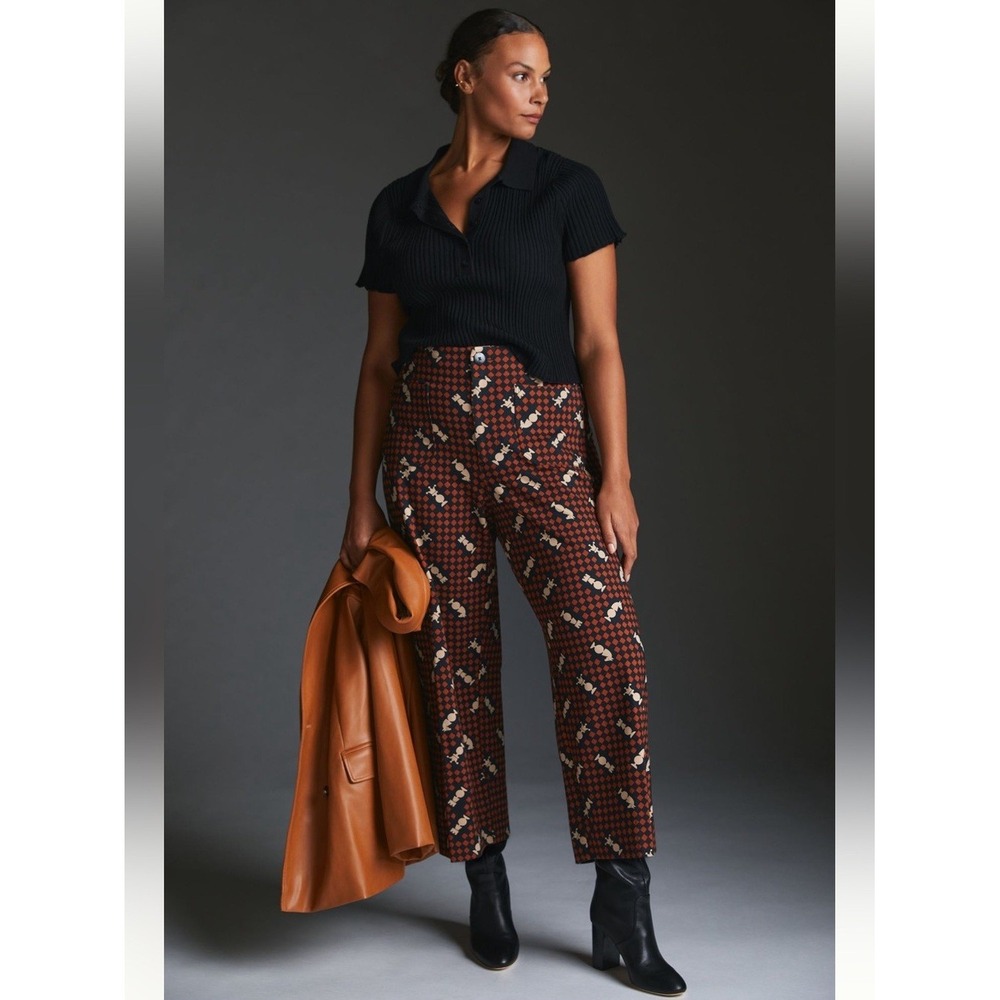 Maeve Anthropologie The Colette Cropped Wide Leg Pants 28 Chess Piece Harlequin